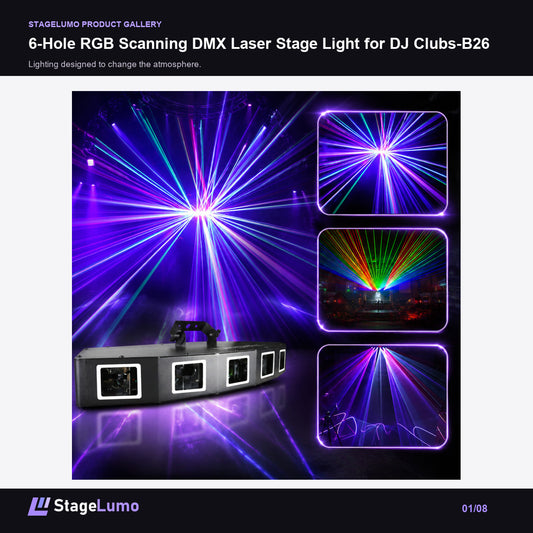 6-Hole RGB Scanning DMX Laser Stage Light for DJ Clubs-B26 - StageLumo image 1