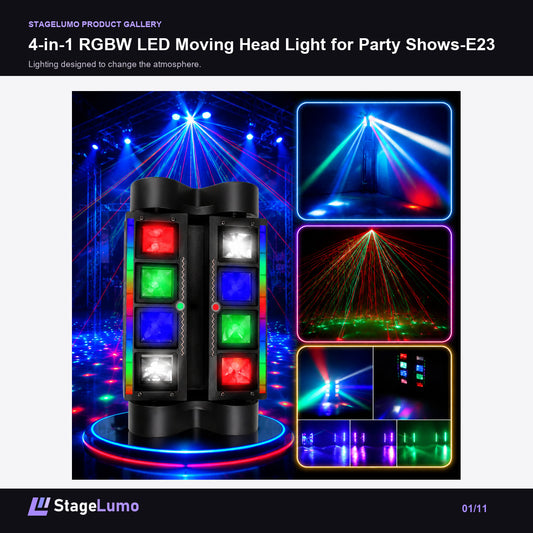 4-in-1 RGBW LED Moving Head Light for Party Shows-E23 - StageLumo image 1