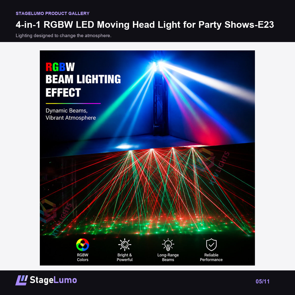 4-in-1 RGBW LED Moving Head Light for Party Shows-E23 - StageLumo image 5