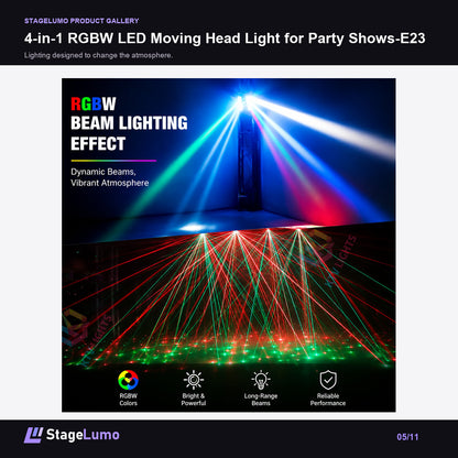 4-in-1 RGBW LED Moving Head Light for Party Shows-E23 - StageLumo image 5