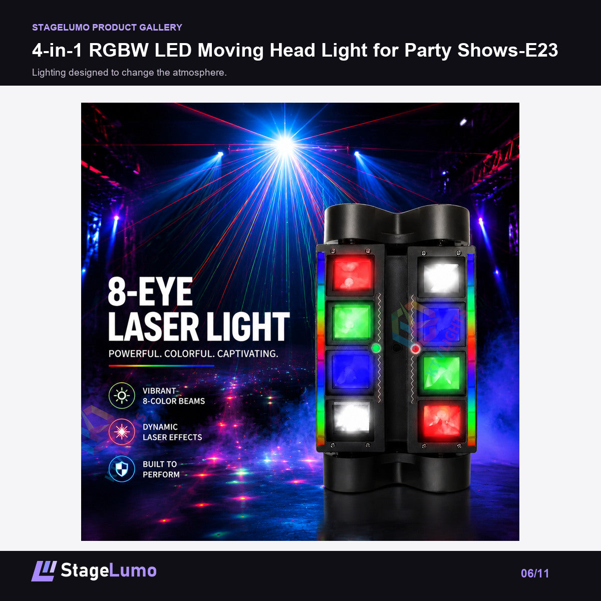 4-in-1 RGBW LED Moving Head Light for Party Shows-E23 - StageLumo image 6