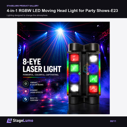 4-in-1 RGBW LED Moving Head Light for Party Shows-E23 - StageLumo image 6