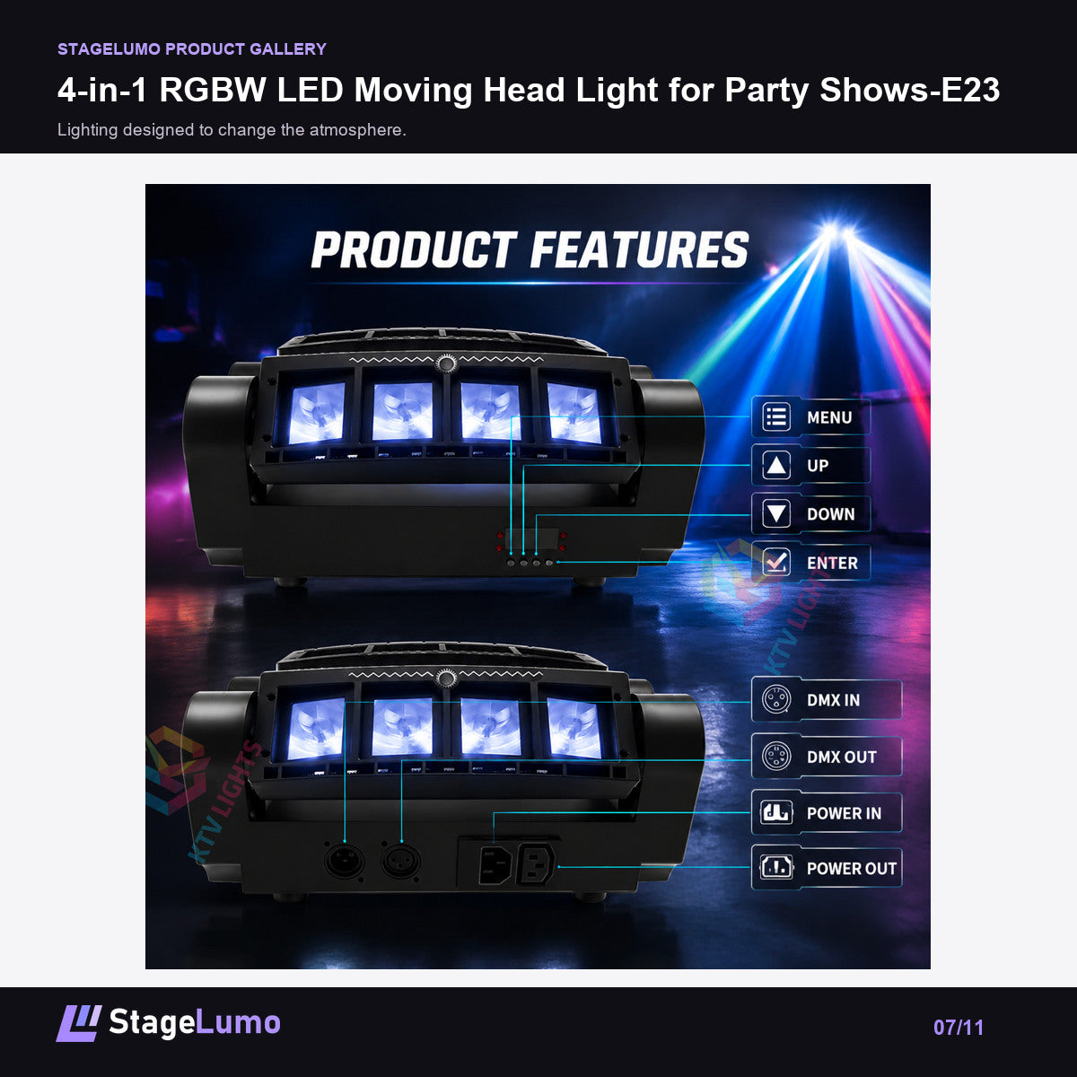 4-in-1 RGBW LED Moving Head Light for Party Shows-E23 - StageLumo image 7
