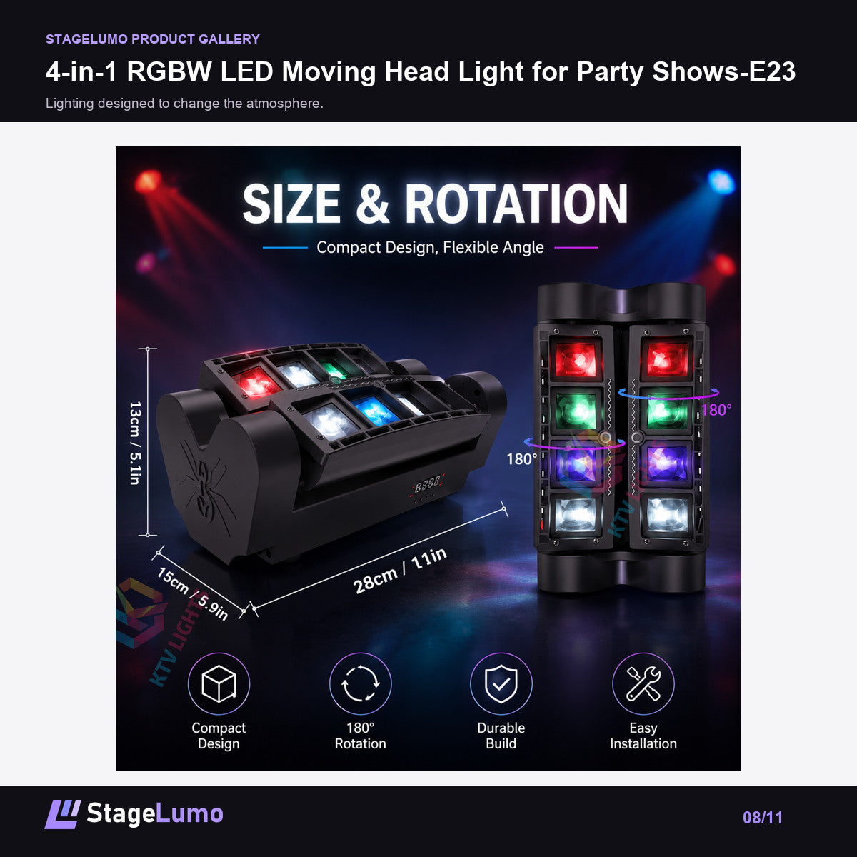 4-in-1 RGBW LED Moving Head Light for Party Shows-E23 - StageLumo image 8