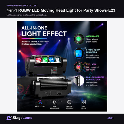 4-in-1 RGBW LED Moving Head Light for Party Shows-E23 - StageLumo image 9