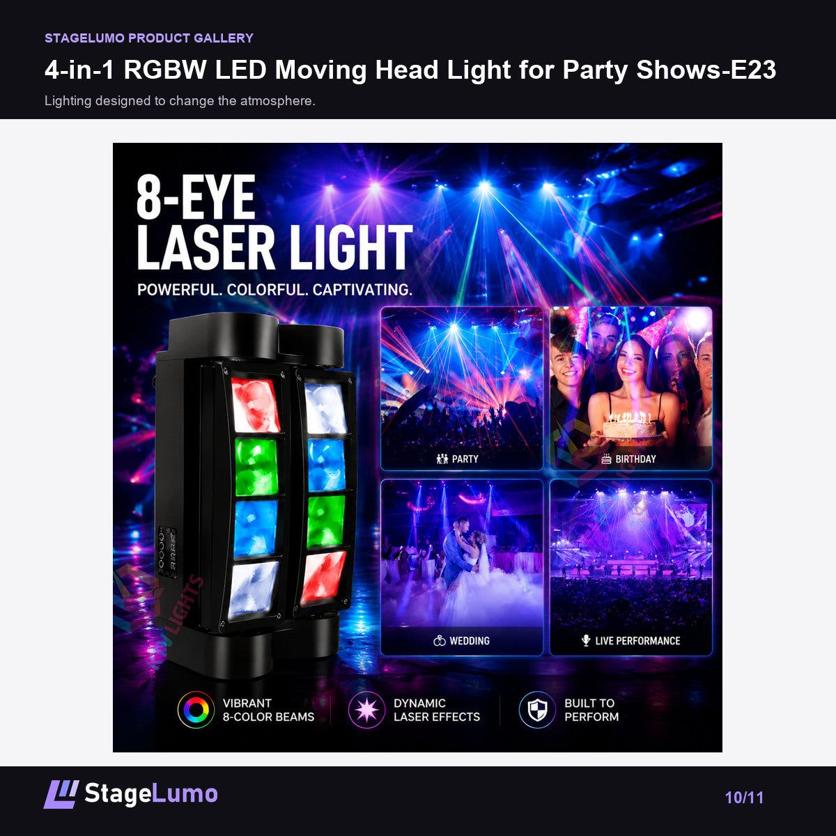 4-in-1 RGBW LED Moving Head Light for Party Shows-E23 - StageLumo image 10
