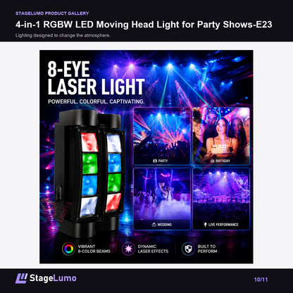 4-in-1 RGBW LED Moving Head Light for Party Shows-E23 - StageLumo image 10