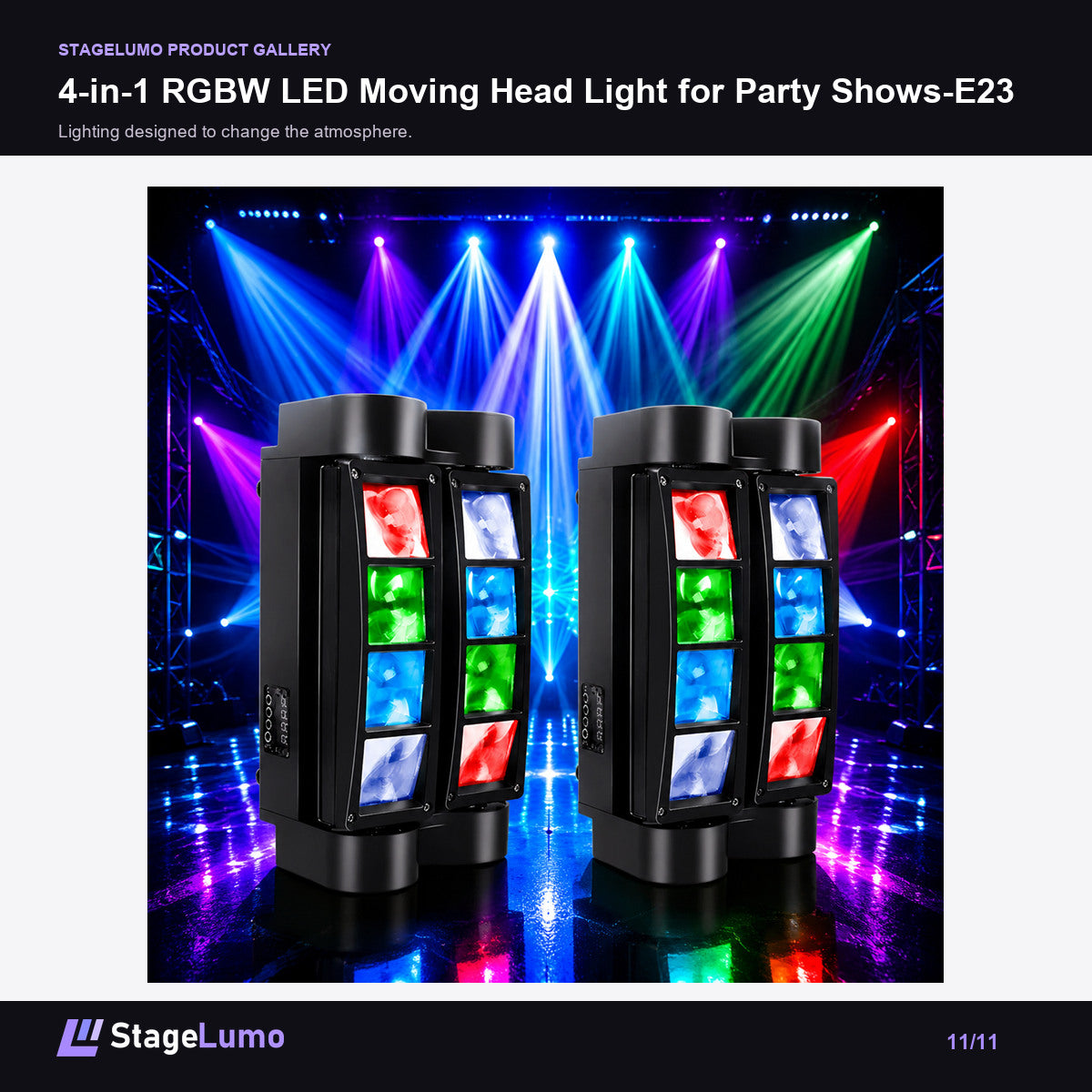 4-in-1 RGBW LED Moving Head Light for Party Shows-E23 - StageLumo image 11
