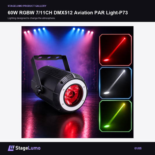 60W RGBW 7/11CH DMX512 Aviation PAR Light-P73 - StageLumo image 1