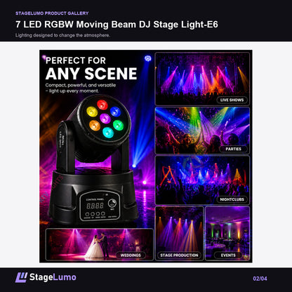 7 LED RGBW Moving Beam DJ Stage Light-E6 - StageLumo image 2