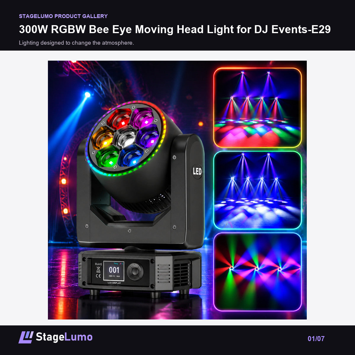 300W RGBW Bee Eye Moving Head Light for DJ Events-E29 - StageLumo image 1