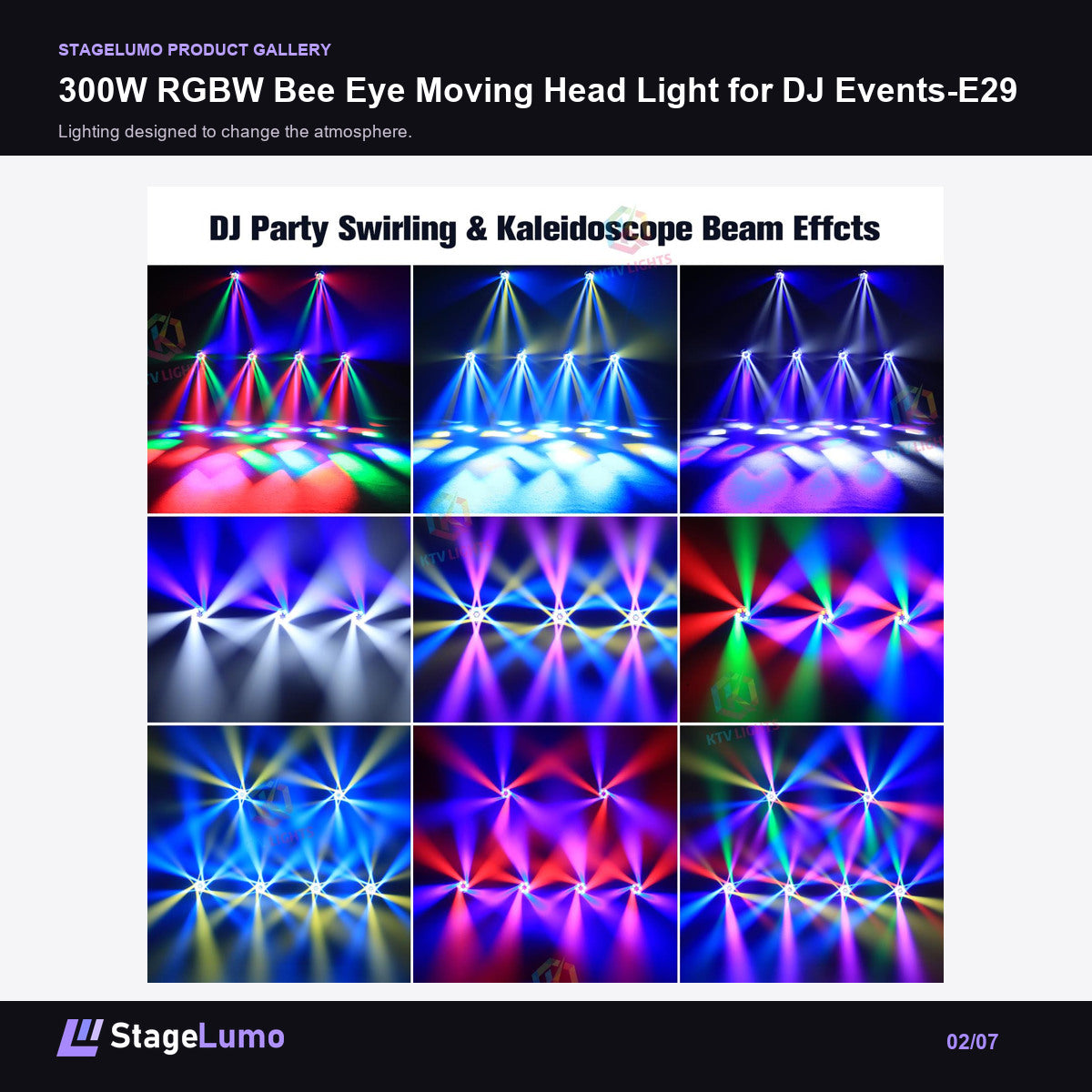 300W RGBW Bee Eye Moving Head Light for DJ Events-E29 - StageLumo image 2