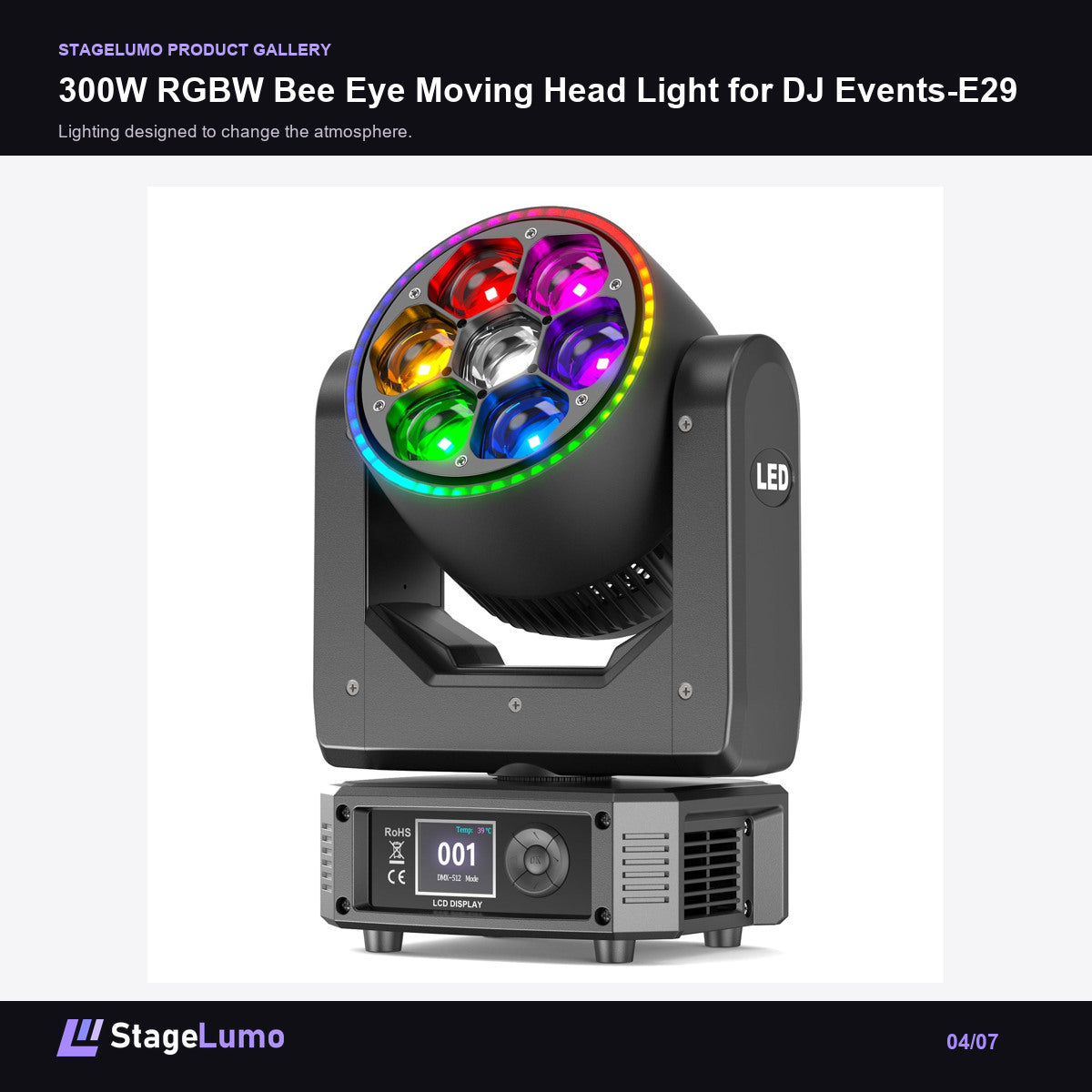 300W RGBW Bee Eye Moving Head Light for DJ Events-E29 - StageLumo image 4