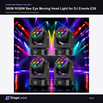 300W RGBW Bee Eye Moving Head Light for DJ Events-E29 - StageLumo image 6
