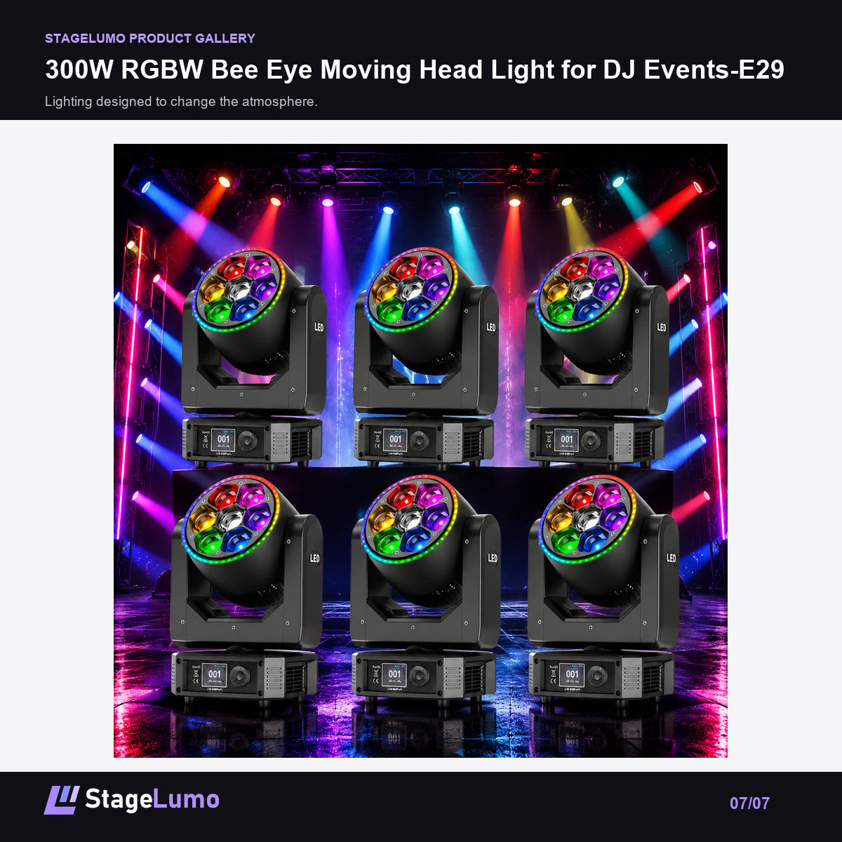 300W RGBW Bee Eye Moving Head Light for DJ Events-E29 - StageLumo image 7