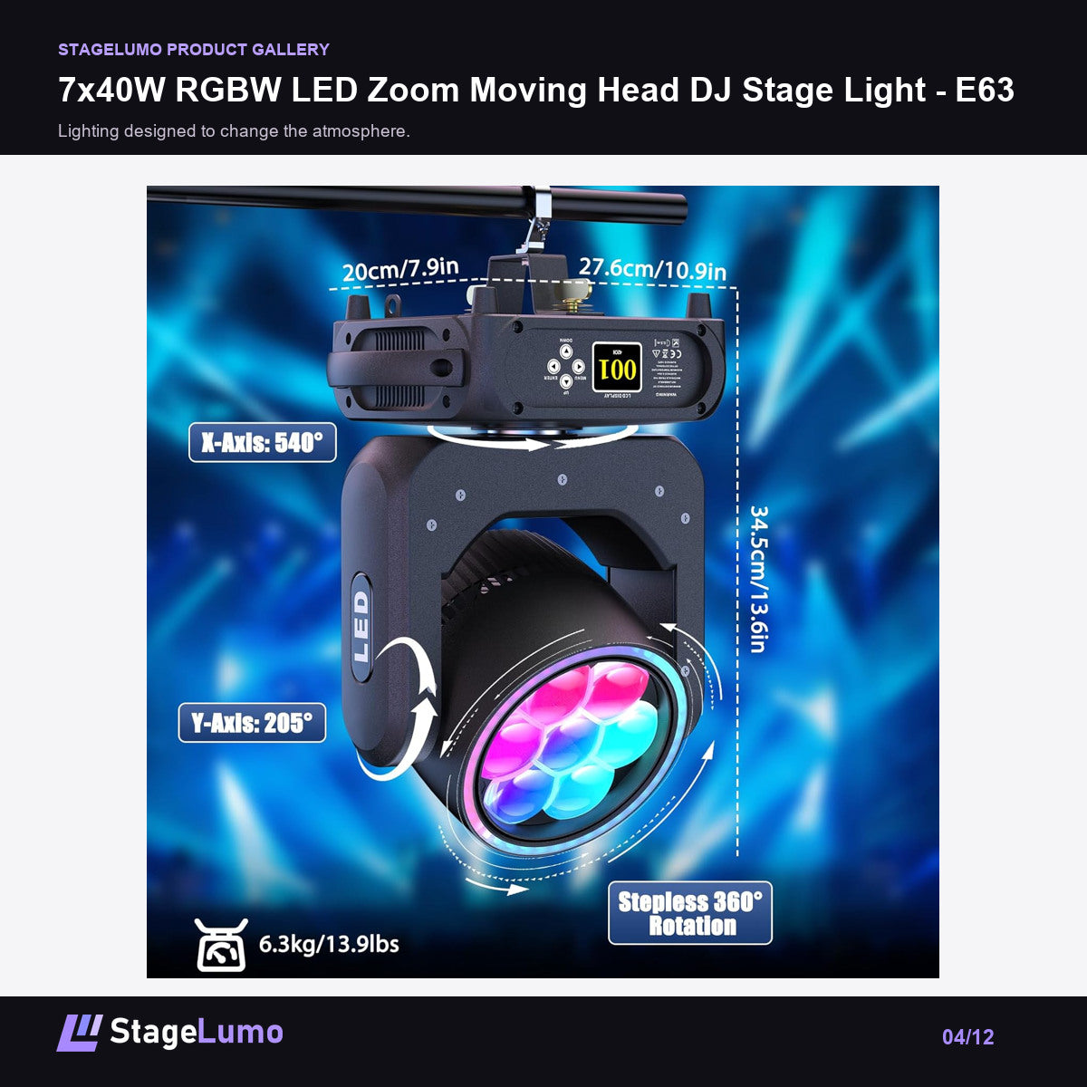 7x40W RGBW LED Zoom Moving Head DJ Stage Light - E63 - StageLumo image 4
