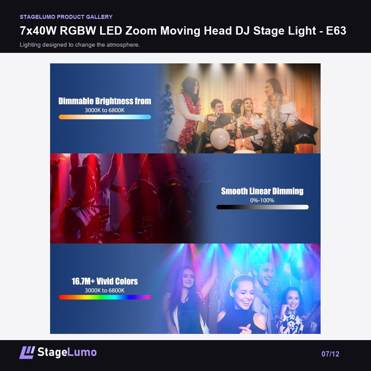 7x40W RGBW LED Zoom Moving Head DJ Stage Light - E63 - StageLumo image 7