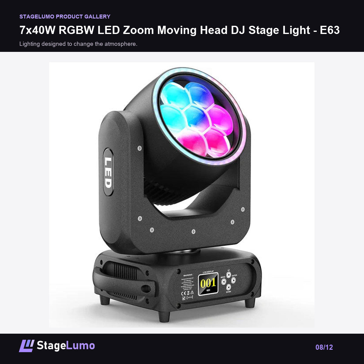 7x40W RGBW LED Zoom Moving Head DJ Stage Light - E63 - StageLumo image 8