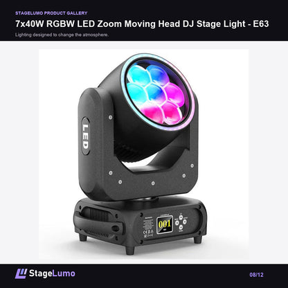 7x40W RGBW LED Zoom Moving Head DJ Stage Light - E63 - StageLumo image 8