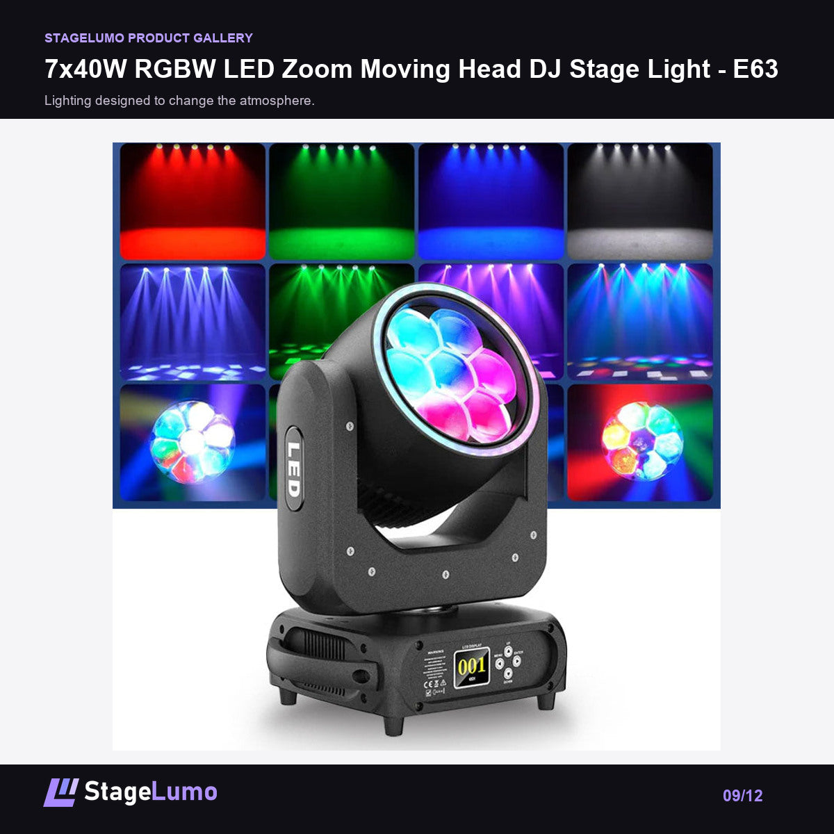 7x40W RGBW LED Zoom Moving Head DJ Stage Light - E63 - StageLumo image 9