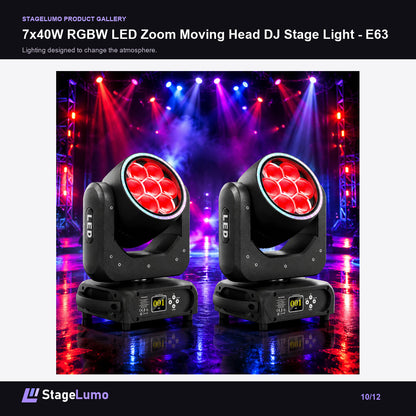 7x40W RGBW LED Zoom Moving Head DJ Stage Light - E63 - StageLumo image 10