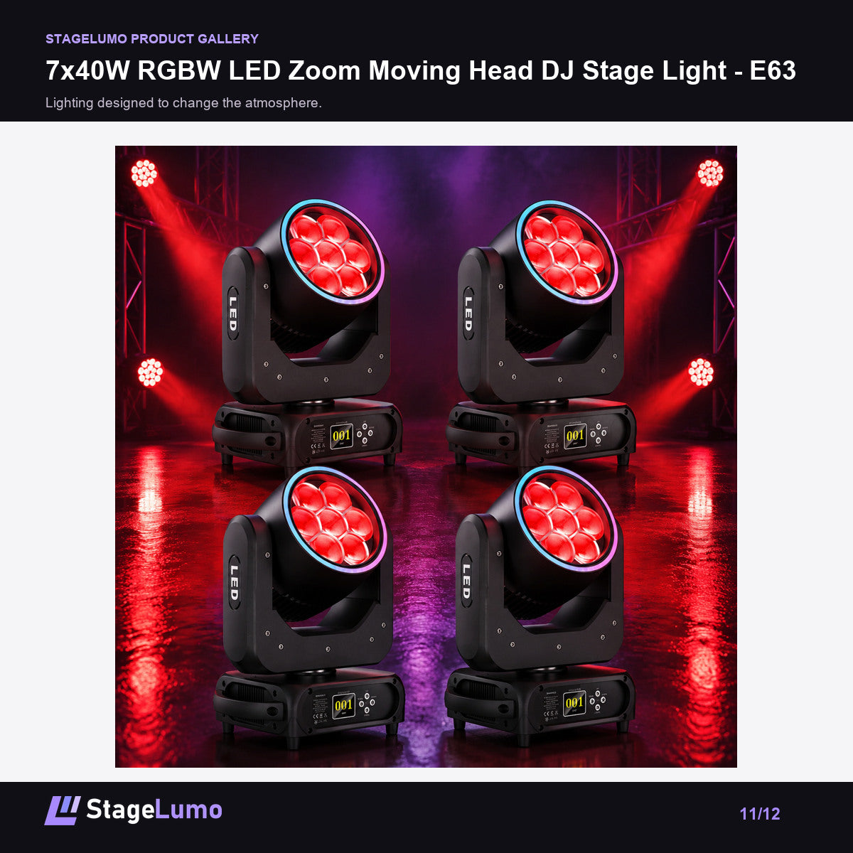 7x40W RGBW LED Zoom Moving Head DJ Stage Light - E63 - StageLumo image 11