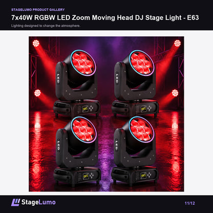 7x40W RGBW LED Zoom Moving Head DJ Stage Light - E63 - StageLumo image 11