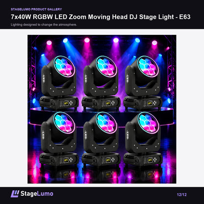 7x40W RGBW LED Zoom Moving Head DJ Stage Light - E63 - StageLumo image 12