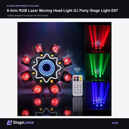 8-Arm RGB Laser Moving Head Light DJ Party Stage Light-E87 - StageLumo image 3