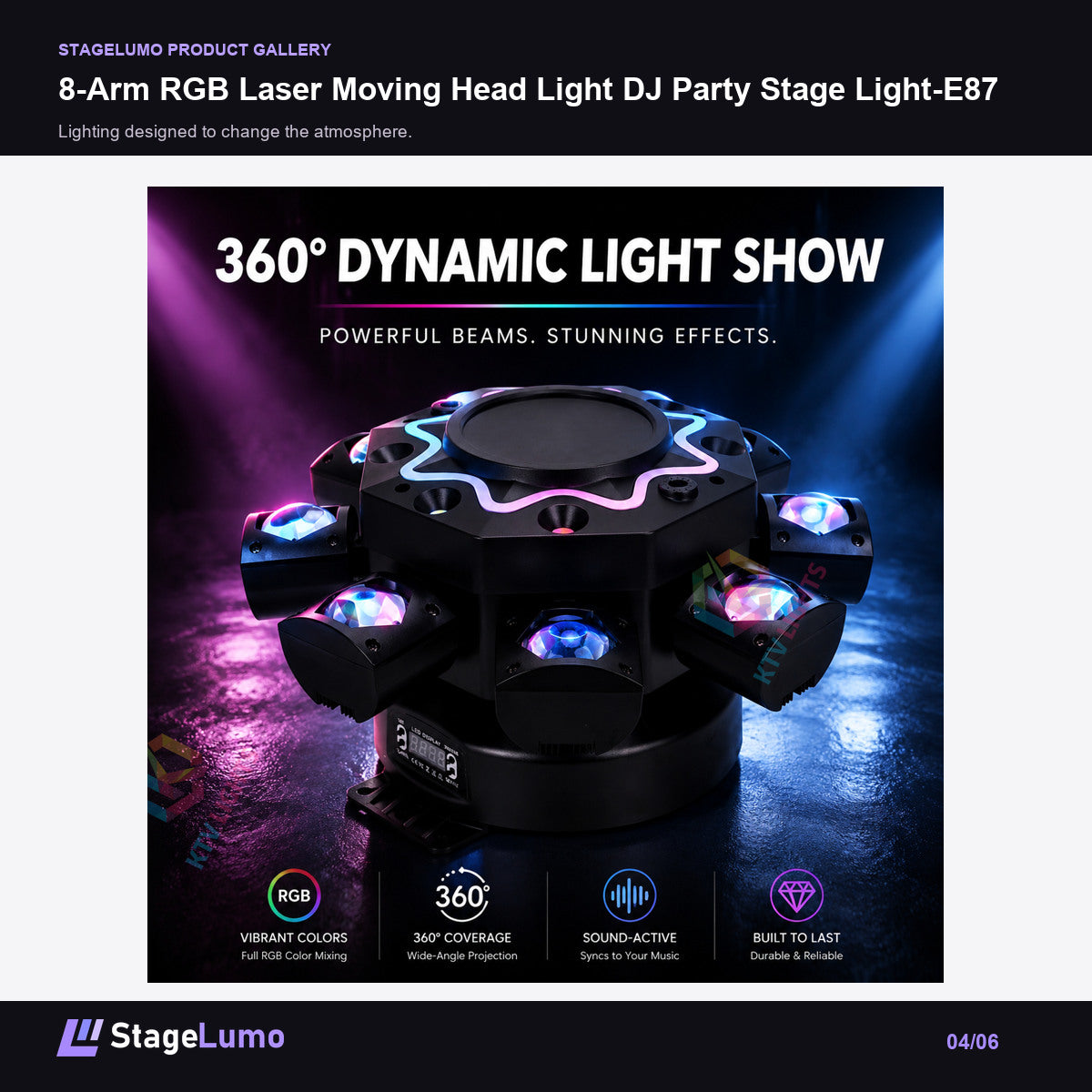 8-Arm RGB Laser Moving Head Light DJ Party Stage Light-E87 - StageLumo image 4
