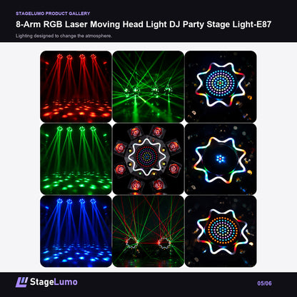 8-Arm RGB Laser Moving Head Light DJ Party Stage Light-E87 - StageLumo image 5