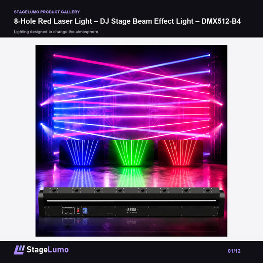 8-Hole Red Laser Light – DJ Stage Beam Effect Light – DMX512-B4 - StageLumo image 1