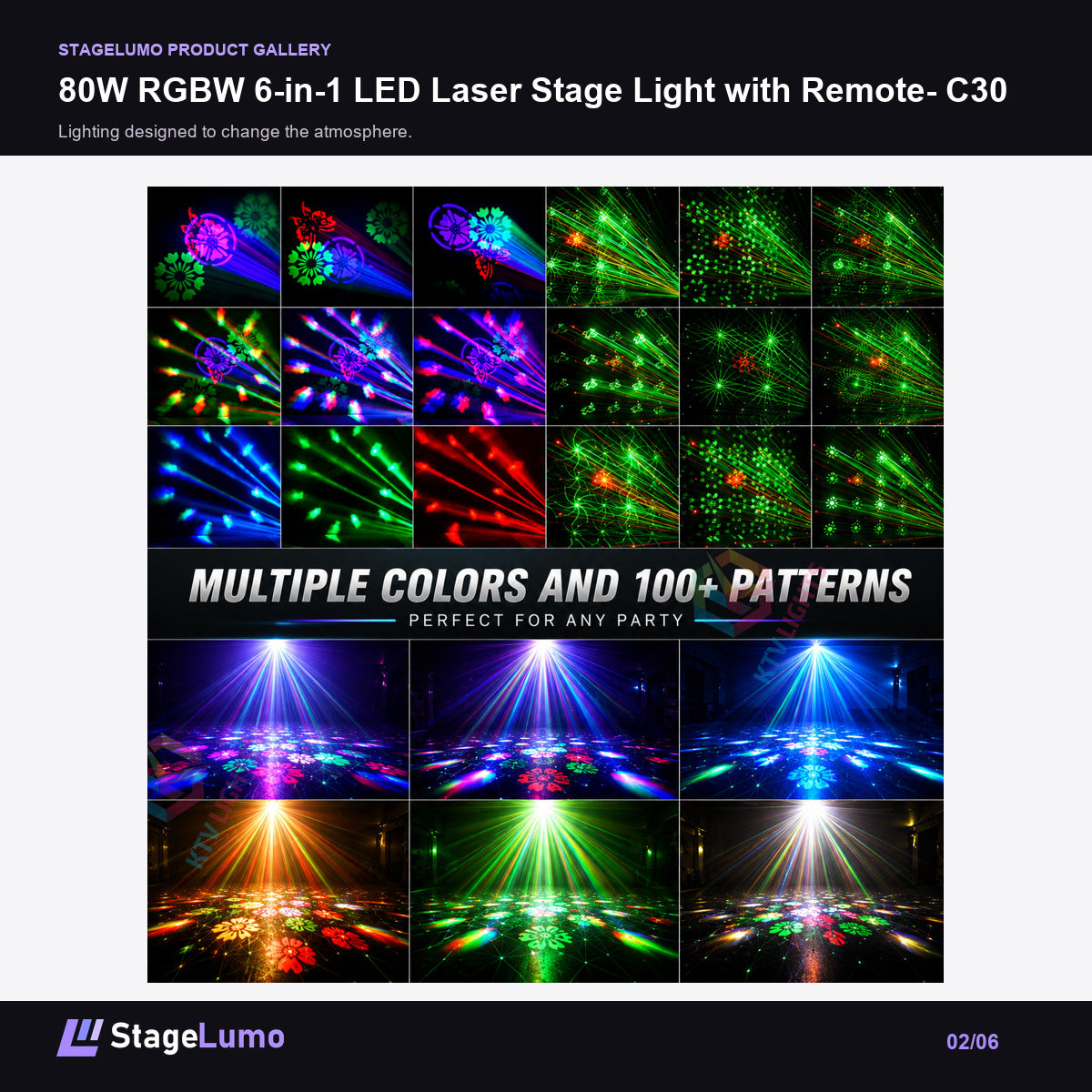 80W RGBW 6-in-1 LED Laser Stage Light with Remote- C30 - StageLumo image 2
