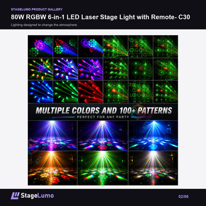 80W RGBW 6-in-1 LED Laser Stage Light with Remote- C30 - StageLumo image 2