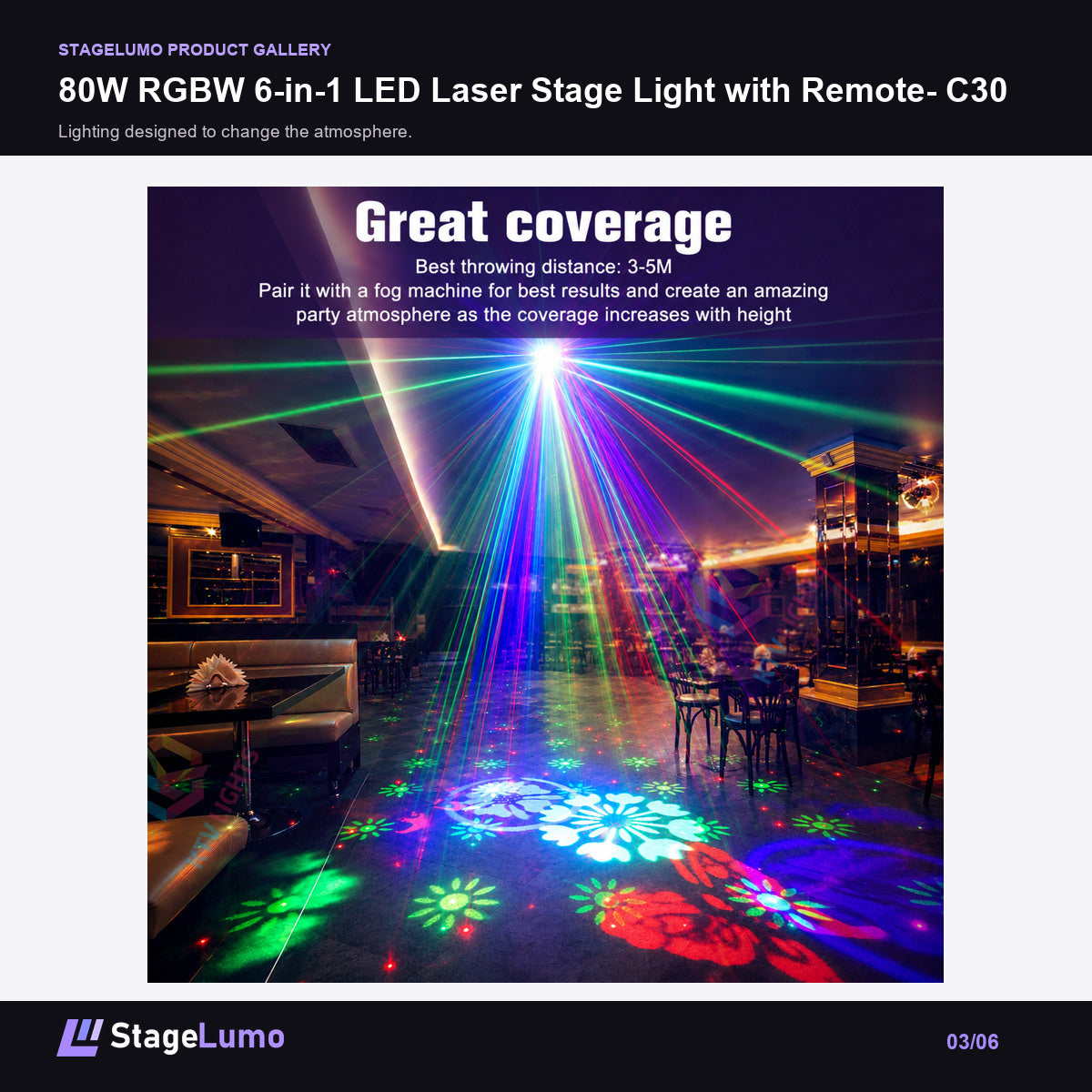 80W RGBW 6-in-1 LED Laser Stage Light with Remote- C30 - StageLumo image 3
