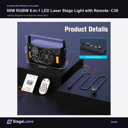 80W RGBW 6-in-1 LED Laser Stage Light with Remote- C30 - StageLumo image 5