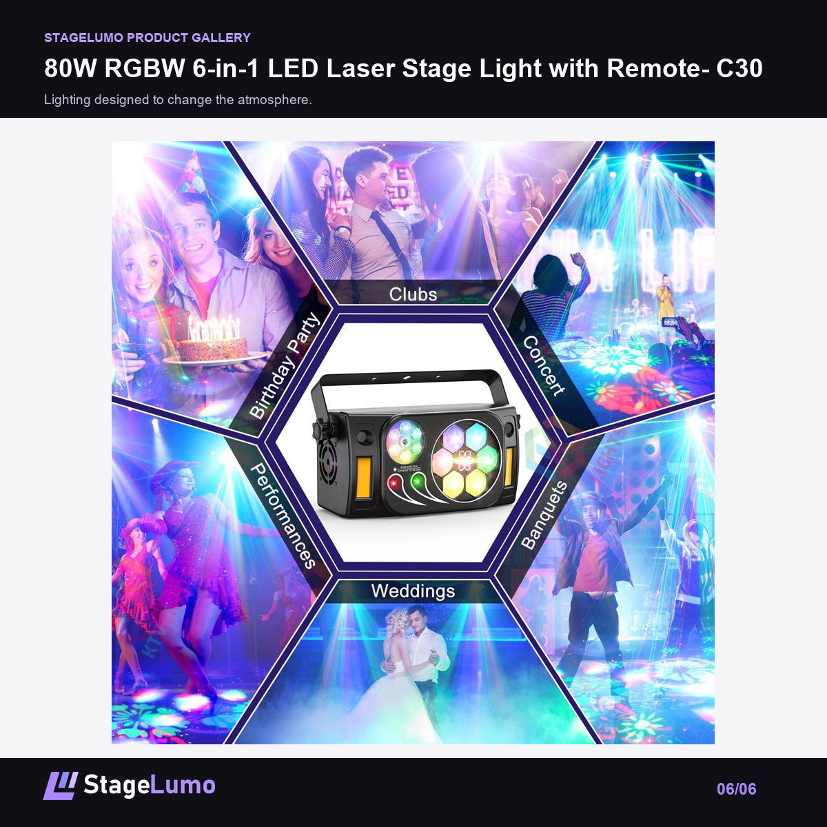 80W RGBW 6-in-1 LED Laser Stage Light with Remote- C30 - StageLumo image 6