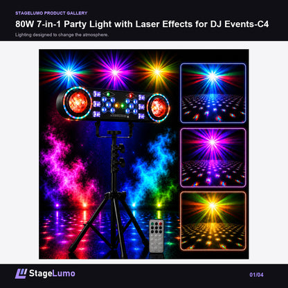 80W 7-in-1 Party Light with Laser Effects for DJ Events-C4 - StageLumo image 1