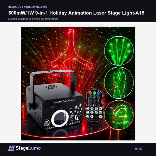 500mW/1W 9-in-1 Holiday Animation Laser Stage Light-A15 - StageLumo image 1