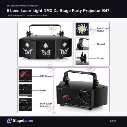 9 Lens Laser Light DMX DJ Stage Party Projector-B47 - StageLumo image 4