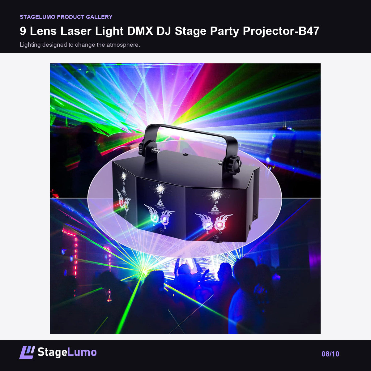 9 Lens Laser Light DMX DJ Stage Party Projector-B47 - StageLumo image 8