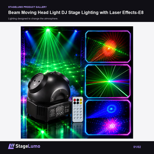 Beam Moving Head Light DJ Stage Lighting with Laser Effects-E8 - StageLumo image 1