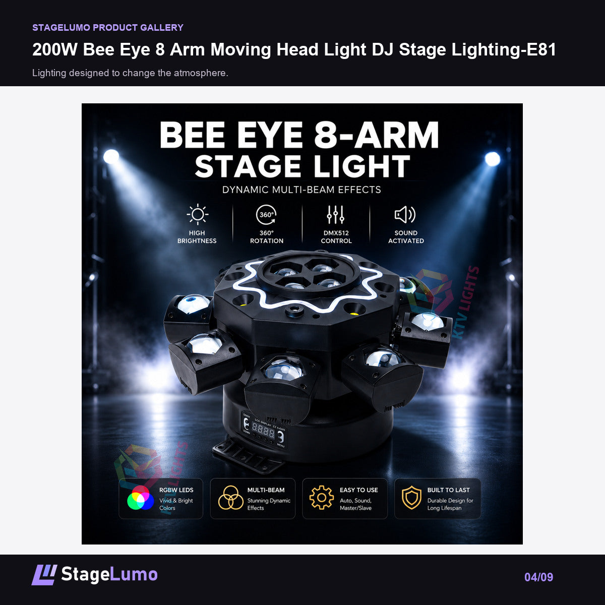 200W Bee Eye 8 Arm Moving Head Light DJ Stage Lighting-E81 - StageLumo image 4