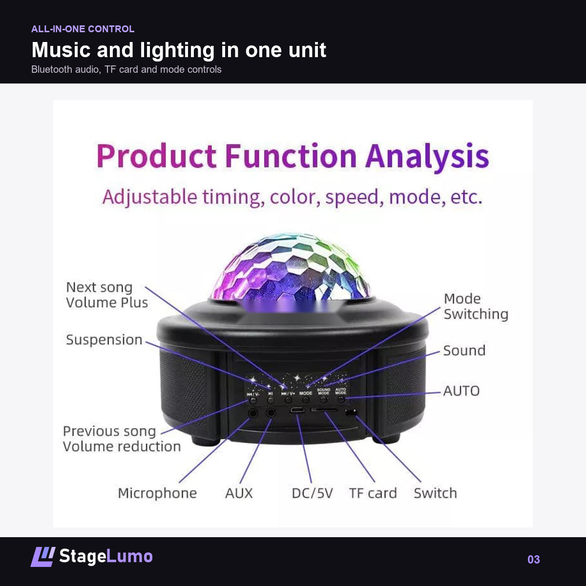 Music and lighting in one unit - StageLumo C5