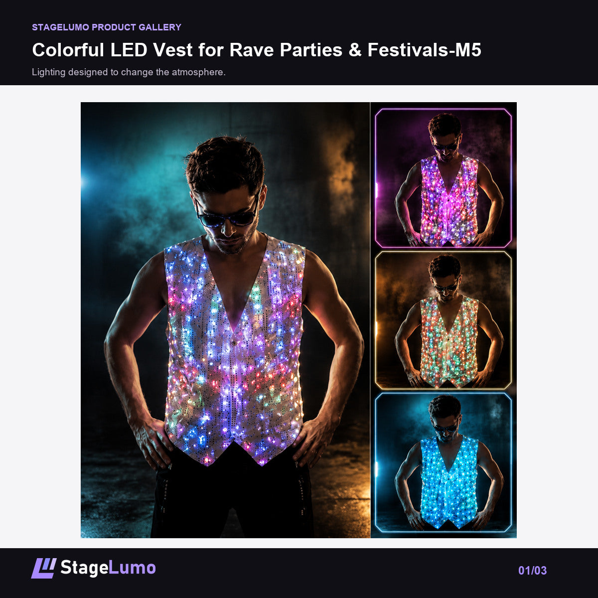Colorful LED Vest for Rave Parties & Festivals-M5 - StageLumo image 1