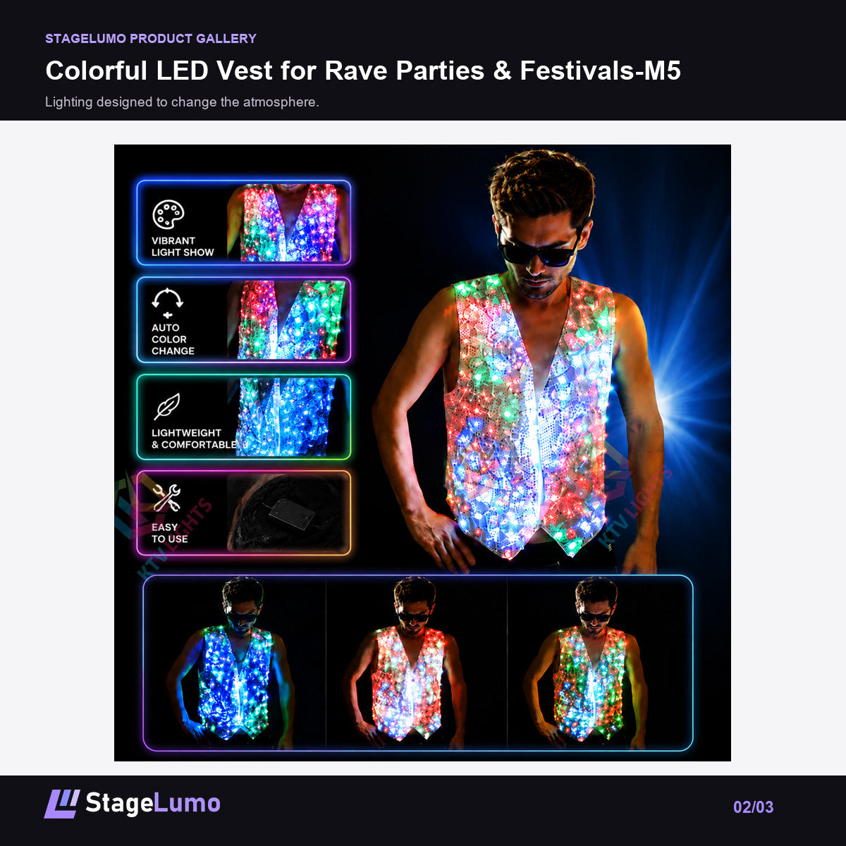 Colorful LED Vest for Rave Parties & Festivals-M5 - StageLumo image 2