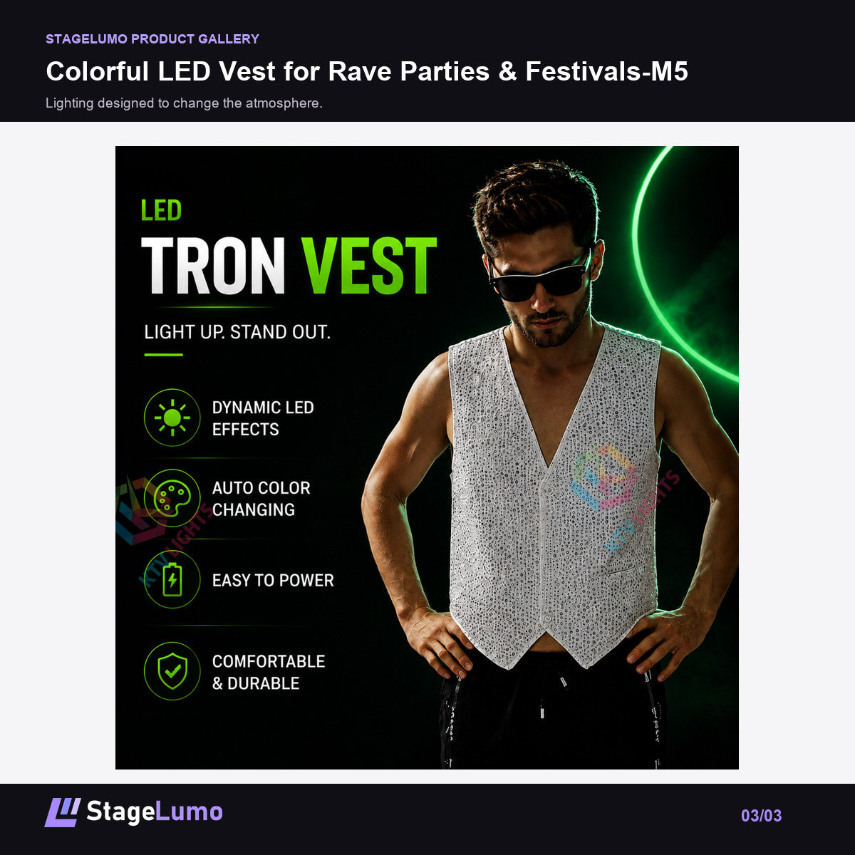 Colorful LED Vest for Rave Parties & Festivals-M5 - StageLumo image 3
