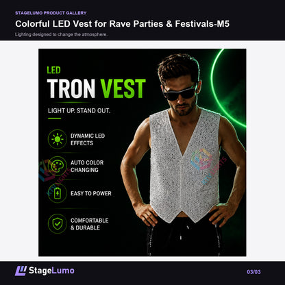 Colorful LED Vest for Rave Parties & Festivals-M5 - StageLumo image 3