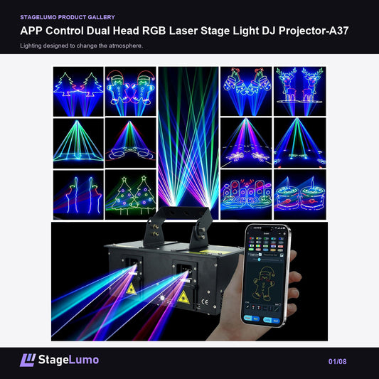 APP Control Dual Head RGB Laser Stage Light DJ Projector-A37 - StageLumo image 1