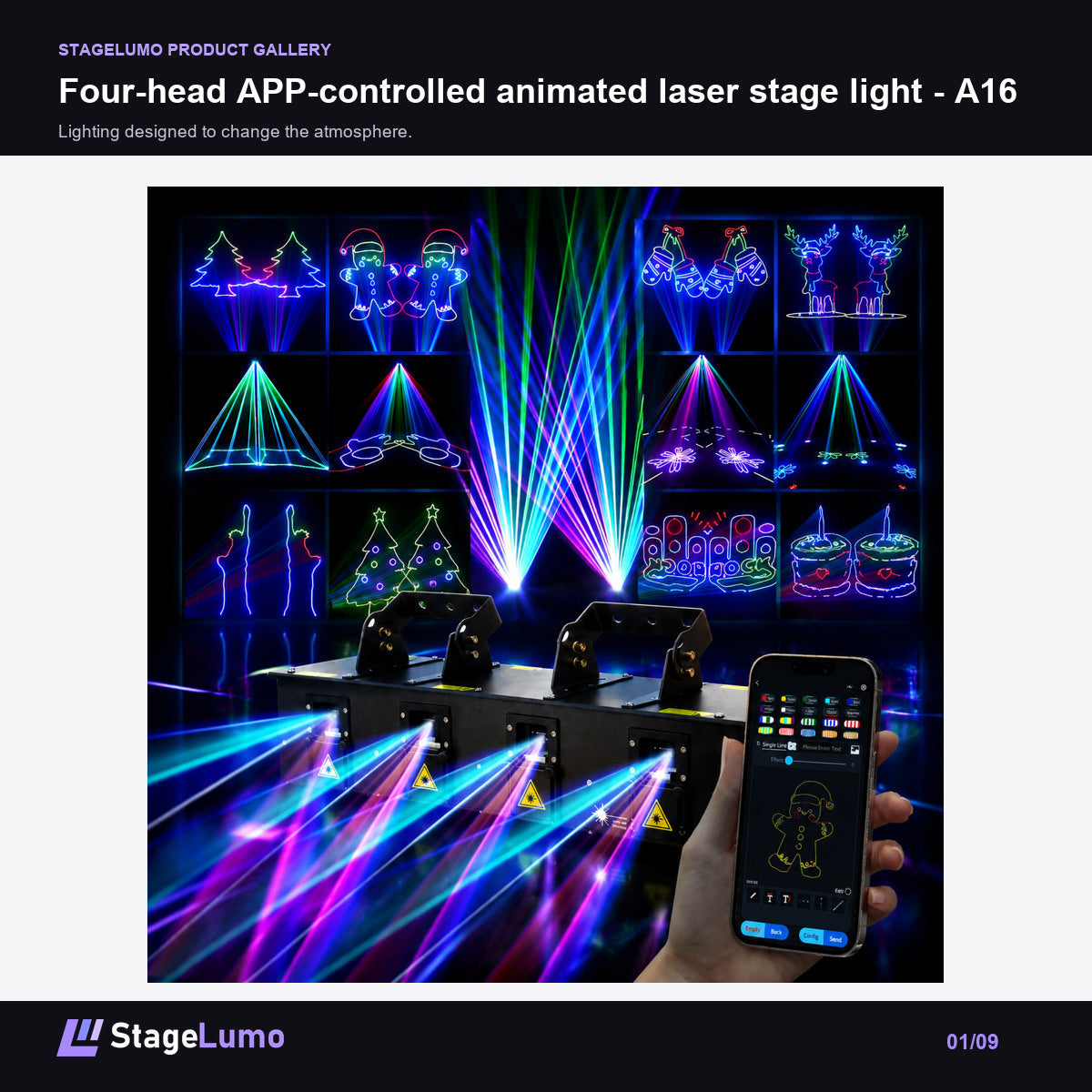 Four-head APP-controlled animated laser stage light - A16 - StageLumo image 1